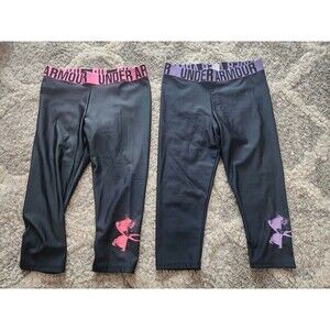 2 UNDER ARMOUR LEGGINGS Size Small Black Pink Purple